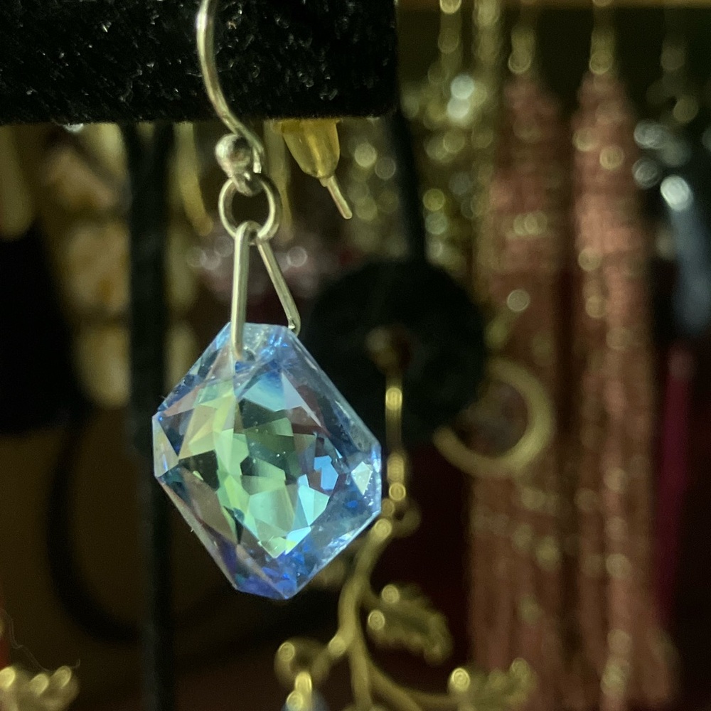Swarovski Crystal Blue AB Silver Drop Elegant Earrings - Picture 4 of 7